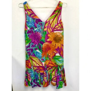 Lauren Ralph Lauren Womens Multi-Color Tropical V Neck Hawaiian Dress Size 10P